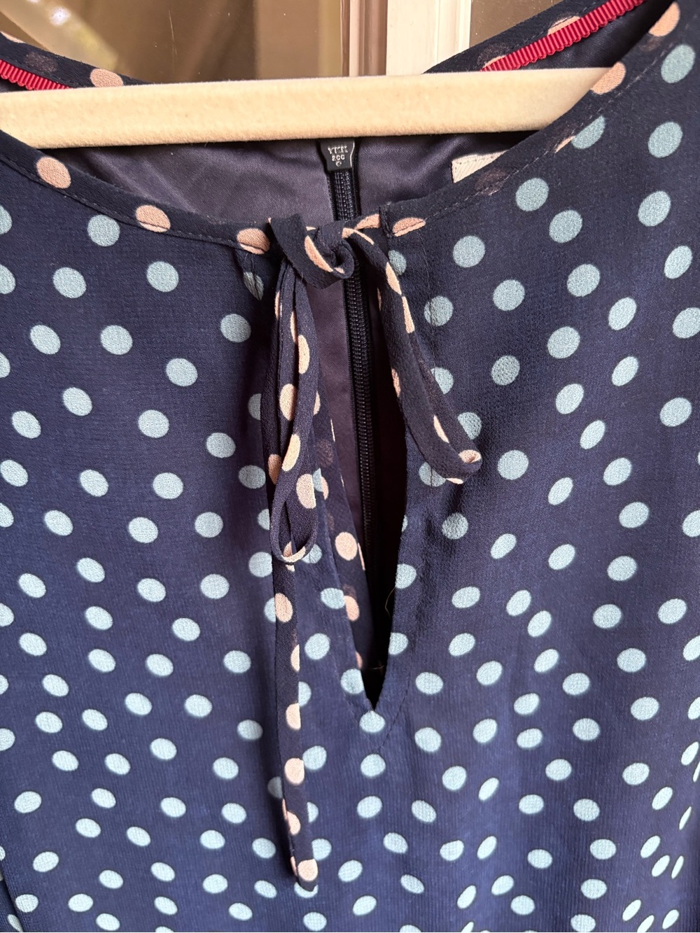 Boden Navy Polka Dot Sleeveless Maxi Dress with Red & Light Blue Dots - Picture 2 of 3